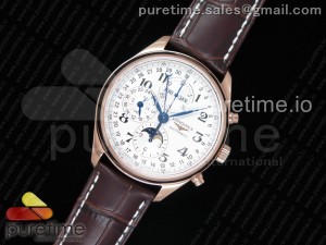 Master Moonphase Chronograph RG GSF 1:1 Best Edition White Dial on Brown Leather Strap A7751