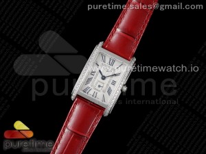 DolceVita 23mm Ladies Watch 8848F 1:1 Best Edition White Dial Diamonds Bezel on Red Croco Strap Swiss Quartz