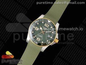Conquest SS/YG Green Ceramic Bezel SS ZF 1:1 Best Edition Green Dial on Green Rubber Strap A2824