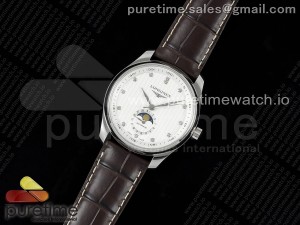 Master Moonphase SS APSF 1:1 Best Edition White Diamonds Dial on Brown Leather Strap AL899