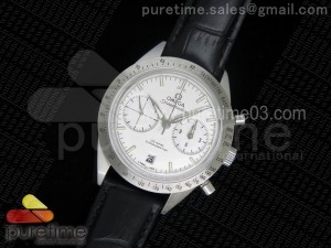 Speedmaster '57 Co-Axial OMF 1:1 Best Edition White/Silver Dial on Black Leather Strap A9300 (Black Balance Wheel)
