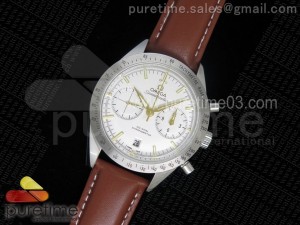 Speedmaster '57 Co-Axial OMF 1:1 Best Edition White/YG Dial on Brown Leather Strap A9300 (Black Balance Wheel)