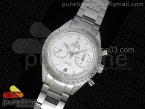 Speedmaster '57 Co-Axial OMF 1:1 Best Edition White/Silver Dial on SS Bracelet A9300 (Black Balance Wheel)