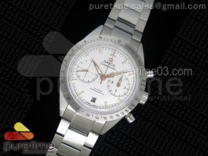 Speedmaster '57 Co-Axial OMF 1:1 Best Edition White/RG Dial on SS Bracelet A9300 (Black Balance Wheel)