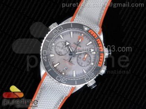 Planet Ocean Master Chronometer OMF SS Black/Orange Sandblasted Bezel Gray Dial on Gray Nylon Strap A9900 (Black Balance Wheel)