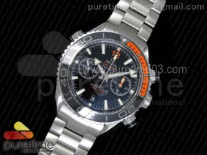 Planet Ocean Master Chronometer OMF SS Black/Orange Polished Bezel Black Dial on SS Bracelet A9900 (Black Balance Wheel)