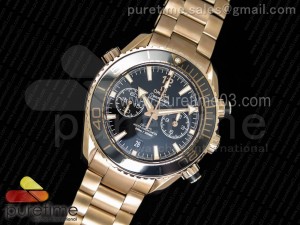 Planet Ocean Master Chronometer OMF RG Black Polished Bezel Black Dial on RG Bracelet A9901 (Black Balance Wheel)