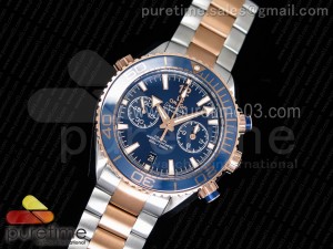 Planet Ocean Master Chronometer OMF SS/RG Blue Polished Bezel Blue Dial on SS/RG Bracelet A9901 (Black Balance Wheel)