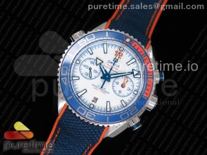 Planet Ocean Master Chronometer OMF SS Blue/Orange Polished Bezel White Dial on Blue Nylon Strap A9900 (Black Balance Wheel) V2