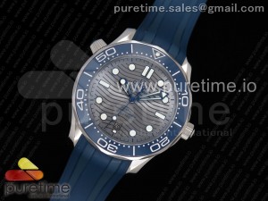 2018 Seamaster Diver 300M VSF 1:1 Best Edition Blue Ceramic Gray Dial on Blue Rubber Strap A8800 V2 (Black Balance Wheel)