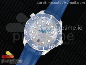 2018 Seamaster Diver 300M OMF Best Edition Blue Ceramic Gray Dial on Blue Rubber Strap A8800 (Black Balance Wheel)