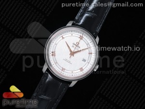 De Ville SS TWF 1:1 Best Edition White Dial RG Markers on Black Leather Strap A2824