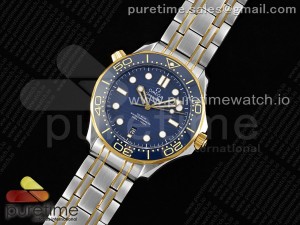 Seamaster Diver 300M SS/YG Blue Ceramic Bezel JVSF 1:1 Best Edition Blue Dial on SS/YG Bracelet A2824
