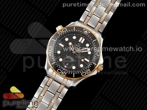 Seamaster Diver 300M SS/RG Black Ceramic Bezel JVSF 1:1 Best Edition Black Dial on SS/RG Bracelet A2824