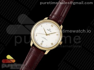De Ville Date YG MKF 1:1 Best Edition White Textured Dial Roman Marker on Brown Leather Strap A8800
