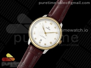 De Ville Date YG MKF 1:1 Best Edition White Textured Dial Diamonds Marker on Brown Leather Strap A8800