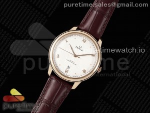 De Ville Date RG MKF 1:1 Best Edition White Textured Dial Roman Marker on Brown Leather Strap A8800