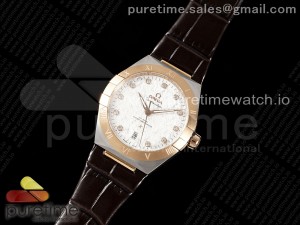 Constellation 39mm SS/RG ASWF 1:1 Best Edition White Diamonds Dial on Brown Leather Strap A8800