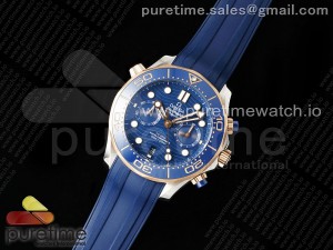 Seamaster 300m Chrono SS/RG OMF 1:1 Best Edition Blue Dial on Blue Rubber Strap A9900