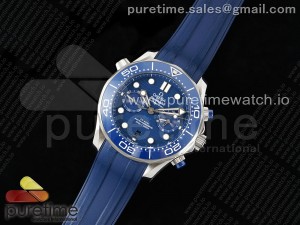 Seamaster 300m Chrono SS OMF 1:1 Best Edition Blue Dial on Blue Rubber Strap A9900