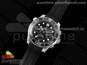 Seamaster 300m Chrono SS OMF 1:1 Best Edition Black Dial on Black Rubber Strap A9900