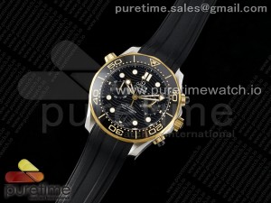 Seamaster 300m Chrono SS/YG OMF 1:1 Best Edition Black Dial on Black Rubber Strap A9900