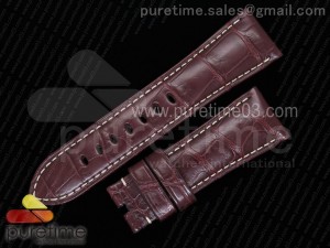 Panerai 26/22 75/125 Brown Genuine Crocodile Leather Strap White Stitching For PAM292,389,604 etc