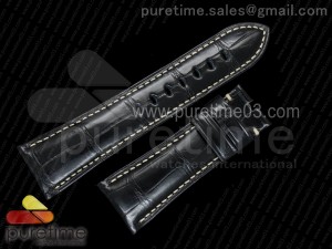 Panerai 26/22 75/125 Black Genuine Crocodile Leather Strap White Stitching For PAM292,388,604 etc
