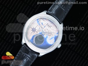 Emperador Coussin Moonphase Mythical Journey SS Diamonds Bezel on Black Leather Strap A860P