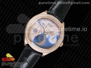 Emperador Coussin Moonphase Mythical Journey RG Diamonds Bezel on Black Leather Strap A860P