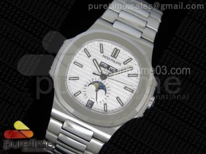 Nautilus 5726 Complicated SS White Textured Dial on SS Bracelet A324 