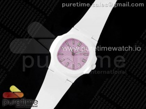 AET Nautilus 5711 White Ceramic AMGF Best Edition Pink Dial on White Rubber Strap MIYOTA 9015