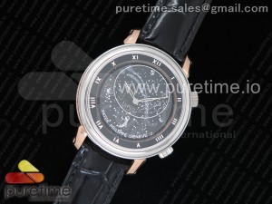 Grand Complications 6104P Moon SS TWF Black Dial RG Case on Black Leather Strap A240