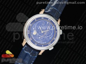 Grand Complications 6104P Moon SS TWF Blue Dial RG Case on Blue Leather Strap A240