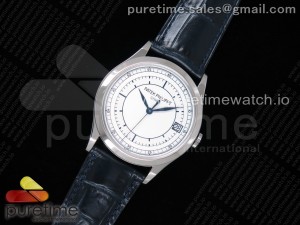 Calatrava 5296G SS ZF 1:1 Best Edition White Dial Blue Hands on Blue Leather Strap 324CS 