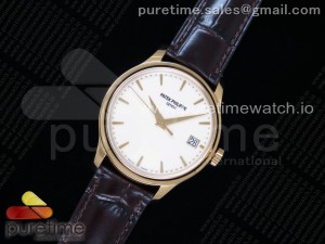 Calatrava 5227J YG ZF 1:1 Best Edition White Dial on Brown Leather Strap A324CS