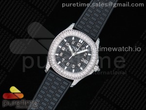 Aquanaut 5068 SS Full Paved Diamonds PPF 1:1 Best Edition Black Textured Dial on Black Rubber Strap 324CS