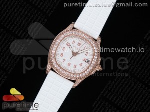 Aquanaut 5068 RG Full Paved Diamonds PPF 1:1 Best Edition White Textured Dial on White Rubber Strap 324CS