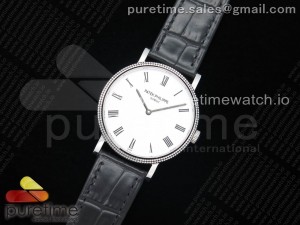 Calatrava 5120 SS TWF Best Edition White Dial on Black Leather Strap A240 (Free Bracelet)