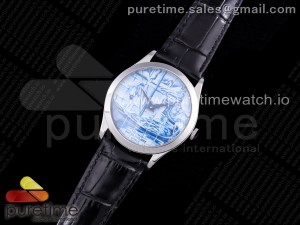 Calatrava SS FLF Best Edition Blue Dial Style 1 on Black Leather Strap A240 (Micro Rotor)