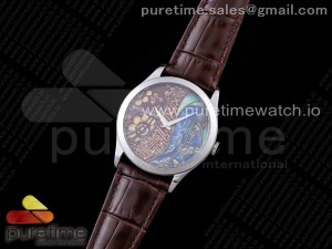 Calatrava SS FLF Best Edition Brown Dial Style 1 on Brown Leather Strap A240 (Micro Rotor)