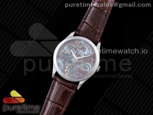 Calatrava SS FLF Best Edition Brown Dial Style 1 on Brown Leather Strap A240 (Micro Rotor)