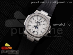 Nautilus 5726 Complicated SS GRF 1:1 Best Edition White Textured Dial on Black Rubber Strap A324