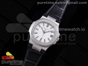 Nautilus 5711 SS GRF 1:1 Best Edition White Textured Dial on Black Leather Strap 324CS
