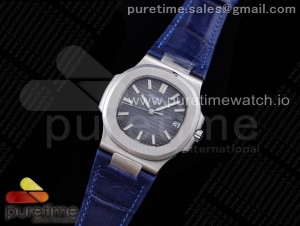 Nautilus 5711 SS GRF 1:1 Best Edition Gray Blue Textured Dial on Blue Leather Strap 324CS