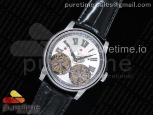 Hommage Double Flying Tourbillon SS JBF White Dial on Black Croco Leather Strap