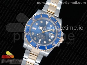 Submariner 116613 LB GMF Best Edition Wrapped Gold Blue Dial Diamonds Markers on SS/YG Bracelet SA3135