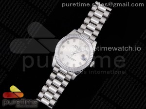 DateJust 31 Ladies 278289 GMF 316L Steel Silver Dial Diamonds Markers on President Syle Bracelet