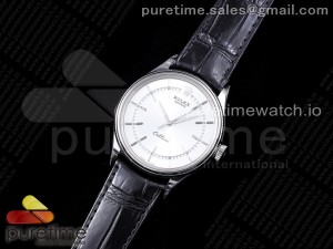 Cellini 50509 SS GMF 1:1 Best Edition White Dial Big Crown on Black Leather Strap SA3132