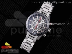 Calibre Heuer 01 Chrono 43mm SS XF 1:1 Best Edition Skeleton Dial Red Hand on SS Bracelet A1887